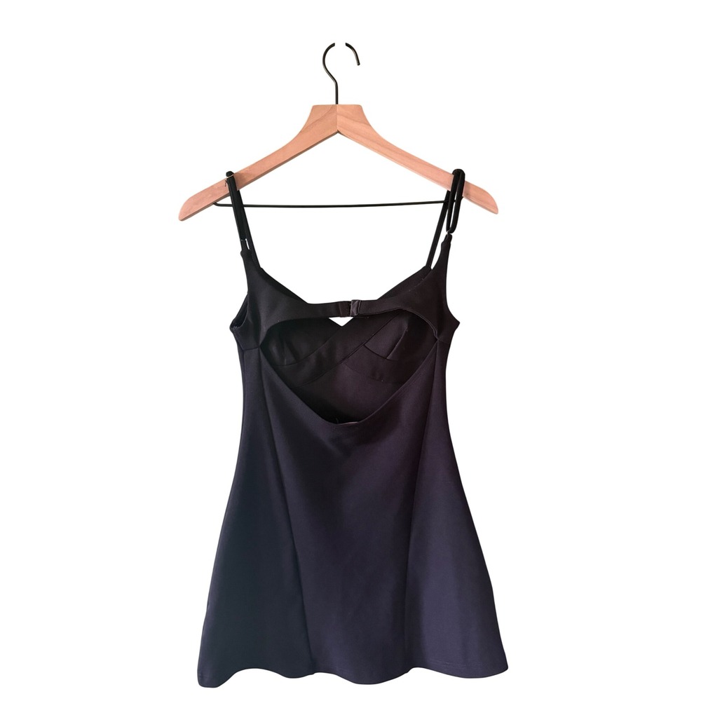 Black V-Neck Cutout Back Mini Dress Adjustable Straps A-Line Cocktail LBD - Picture 2 of 6